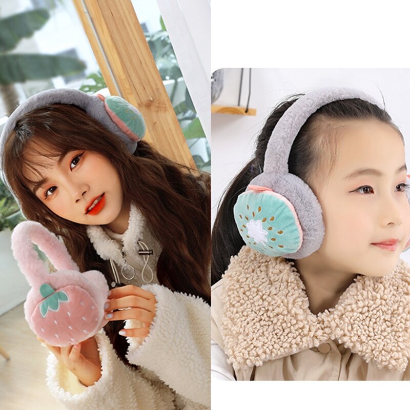 Ear Warmers For Kids Pink Strawberry Ear Muffs Girl Cute Plush Warm Soft Fluffy Cute Kawaii Winter Warm Earmuff Ear Muffs