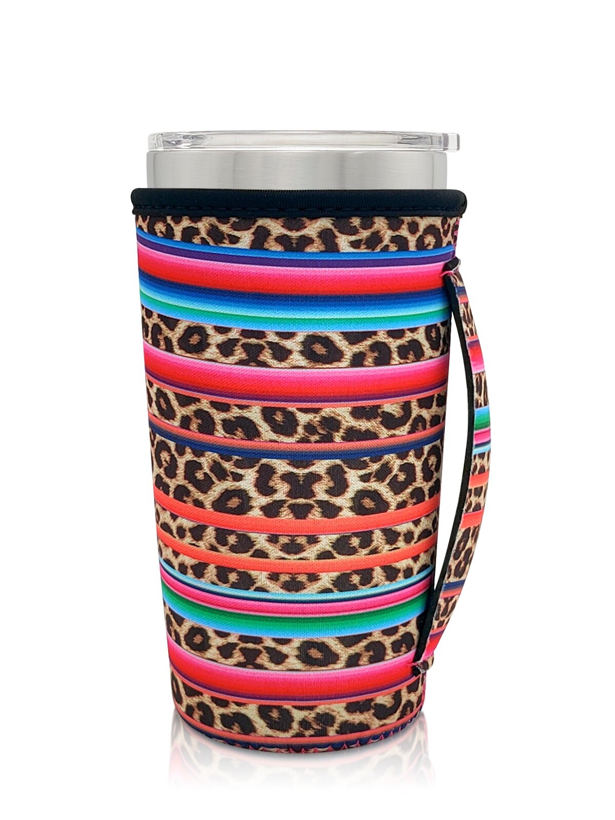 Reusable Iced Coffee Cup Sleeve Neoprene Insulated Sleeves Cup Cover Holder Idea for 20oz Tumbler Cup: Rainbow-Leopard