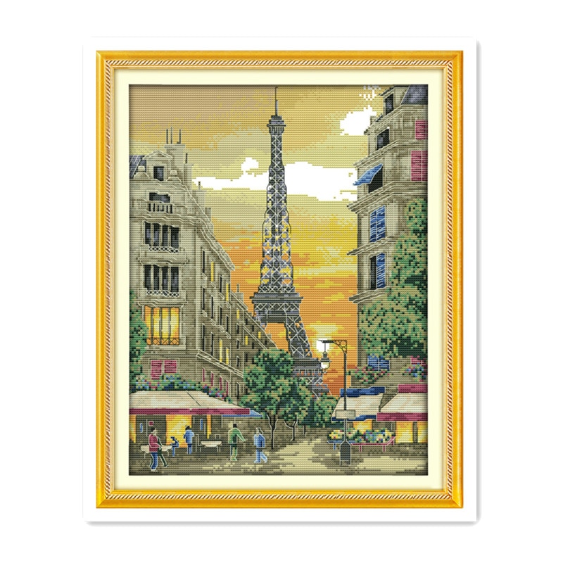 Parijs Eiffeltoren Building Handgemaakte Borduurwerk 11CT 14CT Kruissteek Kit Mooie Zonsondergang Diy Borduurwerk Decoratieve Schilderkunst