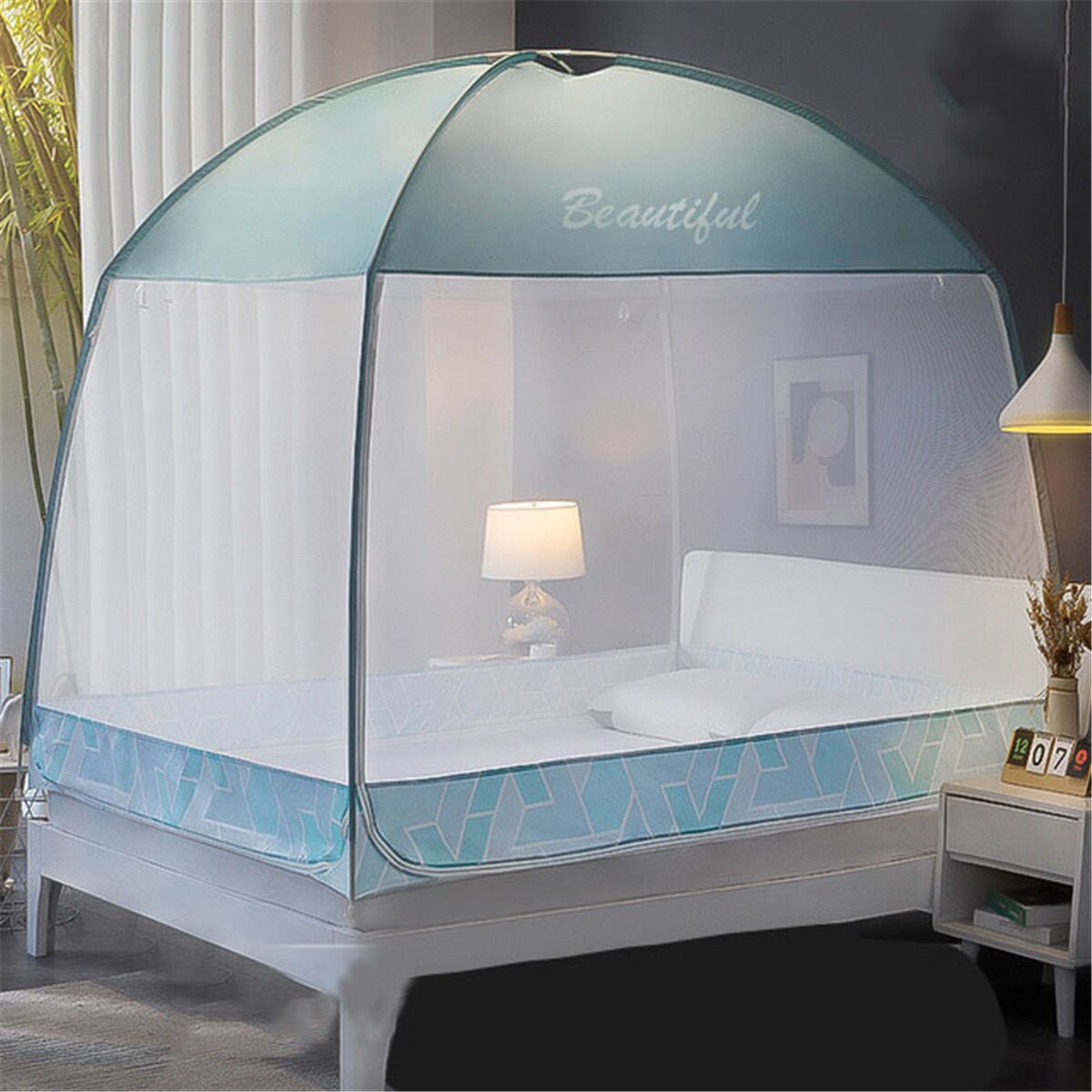 200 x 150cm tre dører myggnetting yurt myggnett himmelseng teltgardin med ramme innredning på soverommet: Lysegrønn