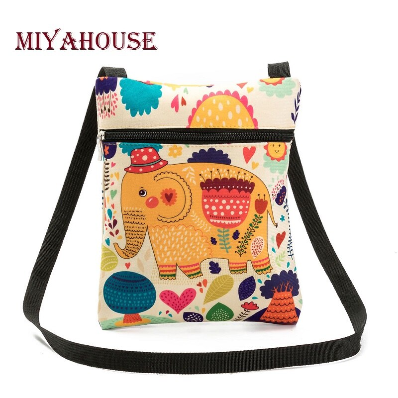 Miyahouse Variopinto Del Fumetto Elefante Stampato Messenger Bag Mini Flap Bag Borsa A Tracolla Borsa di Tela Per Le Ragazze Signore di Estate Piccola Borsa