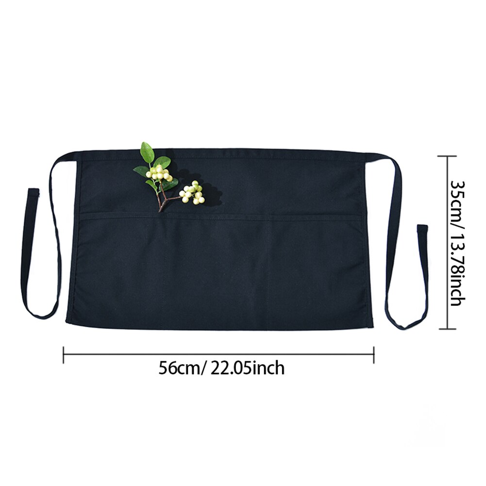 Black Waterproof Half Apron Catering Baking Bar Hotel Waiter Kitchen Home Apron 3 Pocket Ladies Mens Cotton Short Waist Chefs