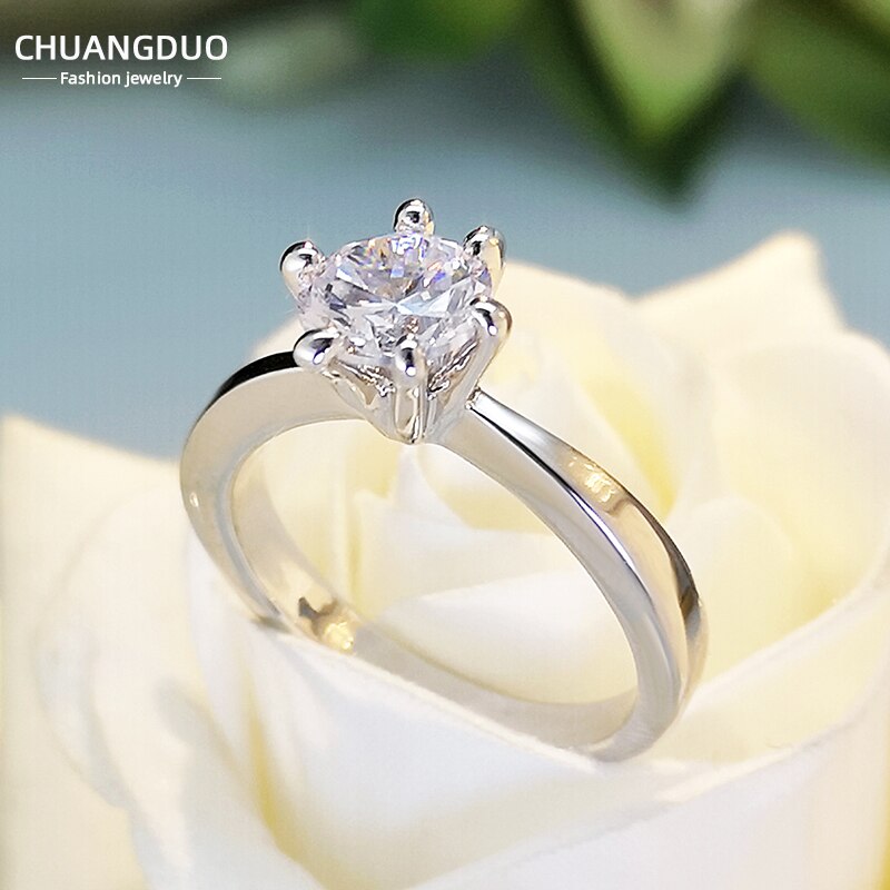 Witte Goud Imitatie Mos Steen Zes Harten En Zes Pijlen Ring Vrouwelijke Een Karaat Eenvoudige Zes Klauw Trouwring 7Mm Zirkoon Ring: 10