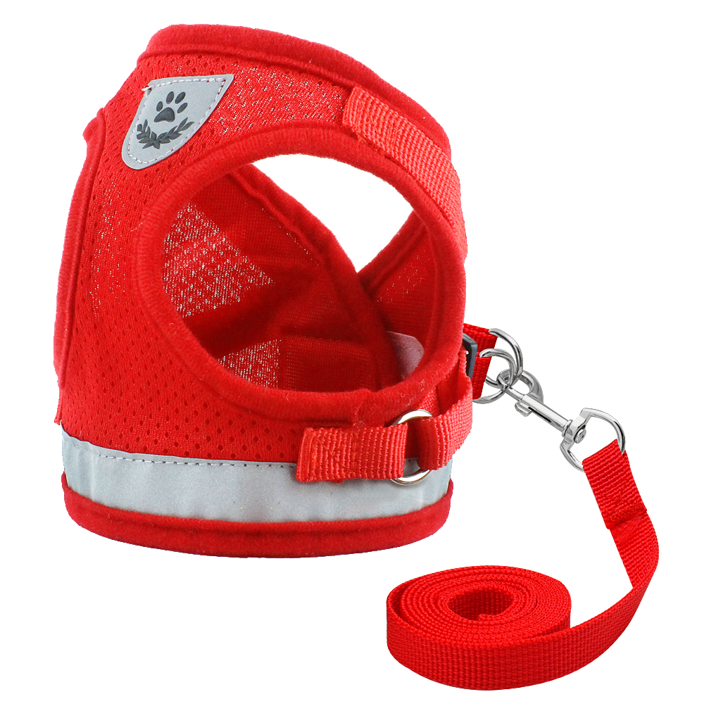 Szelki dla psa Chihuahua mops małe średnie psy siatka nylonowa Puppy Cat szelki kamizelka odblaskowa smycz na spacery Petshop: Czerwony / S