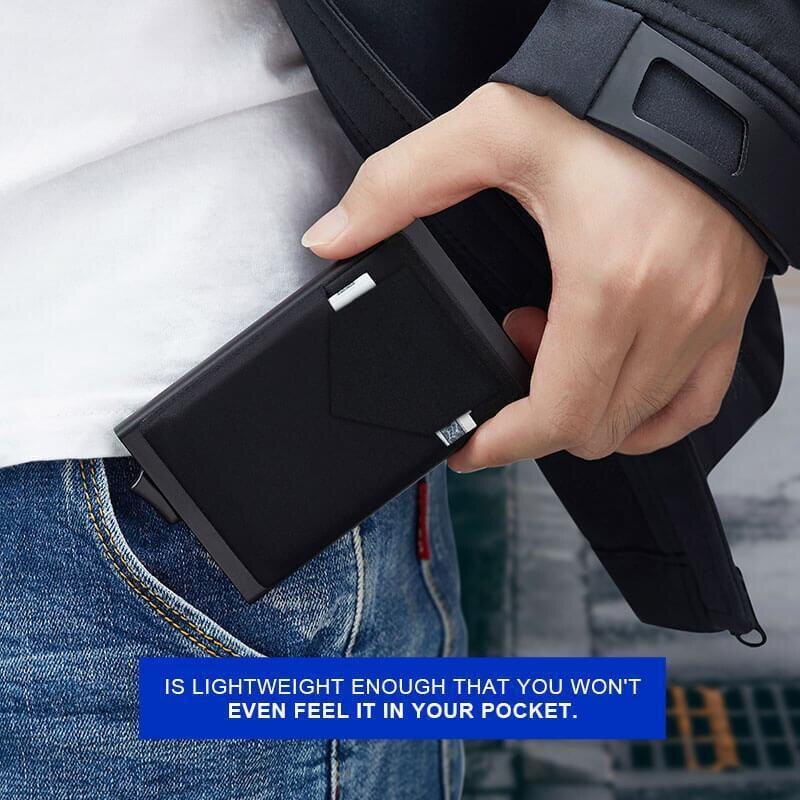 Slim Alumínio Pop-Out RFID Card Holder, Elastic Back Pouch, ID Credit Card Holder, Blocking Protect, Travel Wallet