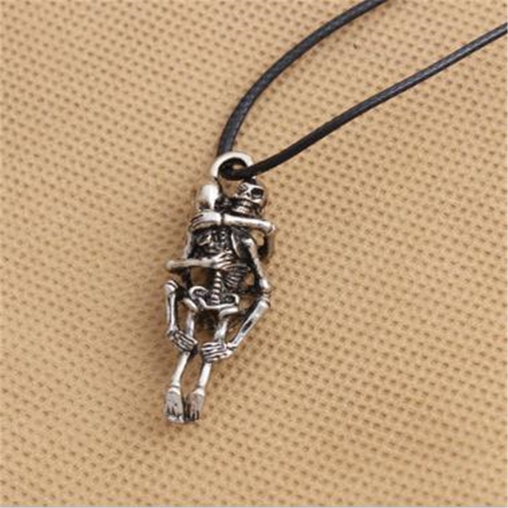 Hommes Infinity noir acier inoxydable amour collier Couple crânes câlin chaîne pendentif collier bijoux fins