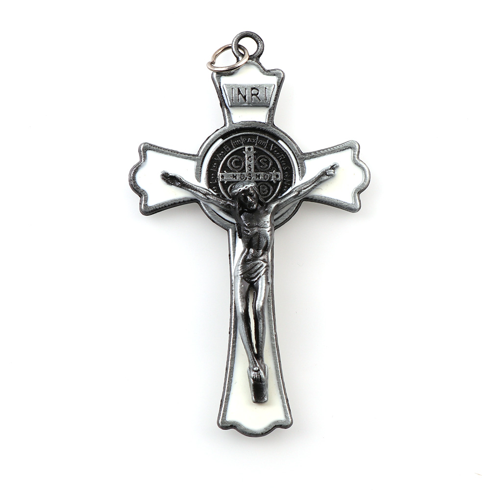 Kleurrijke Enamel Jesus Kruisbeeld Dubbele Gelijkspel Kruisen Charms INRI Benedictus Crucifix Hangers Voor Hangers Ketting: WHITE2