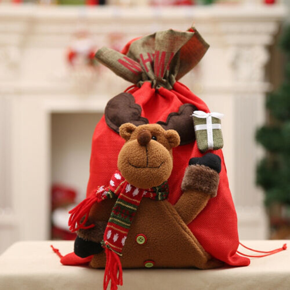 Kerst Voelde Santa Zak Kinderen Xmas Snoep Kous Tas Grote Size Trekkoord Herbruikbare Opvouwbare Kerstcadeaus: Elk-M