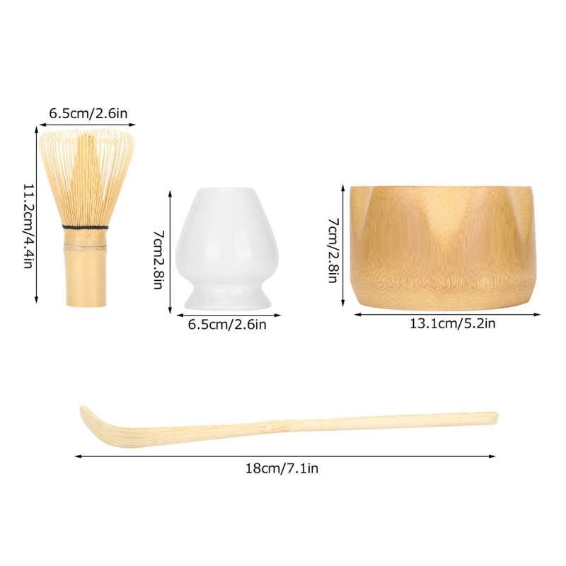 4Pcs/Set Matcha Tea Matcha Making Tool Set Bamboo Tea Brush Tea Scoop Bowl Ceramic Tea Whisk Holder Teaware