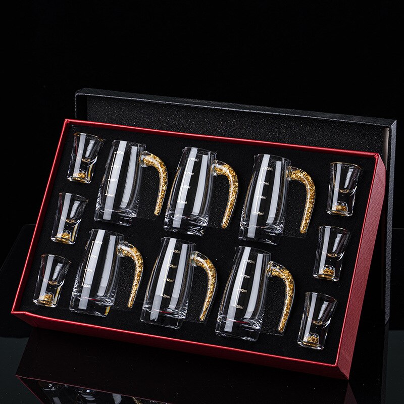 Baijiu – ensemble de tasses à vin avec feuille d'or, verre en cristal de , verre solide, ensemble de verres à vin de style chinois, ensemble de verres à vin