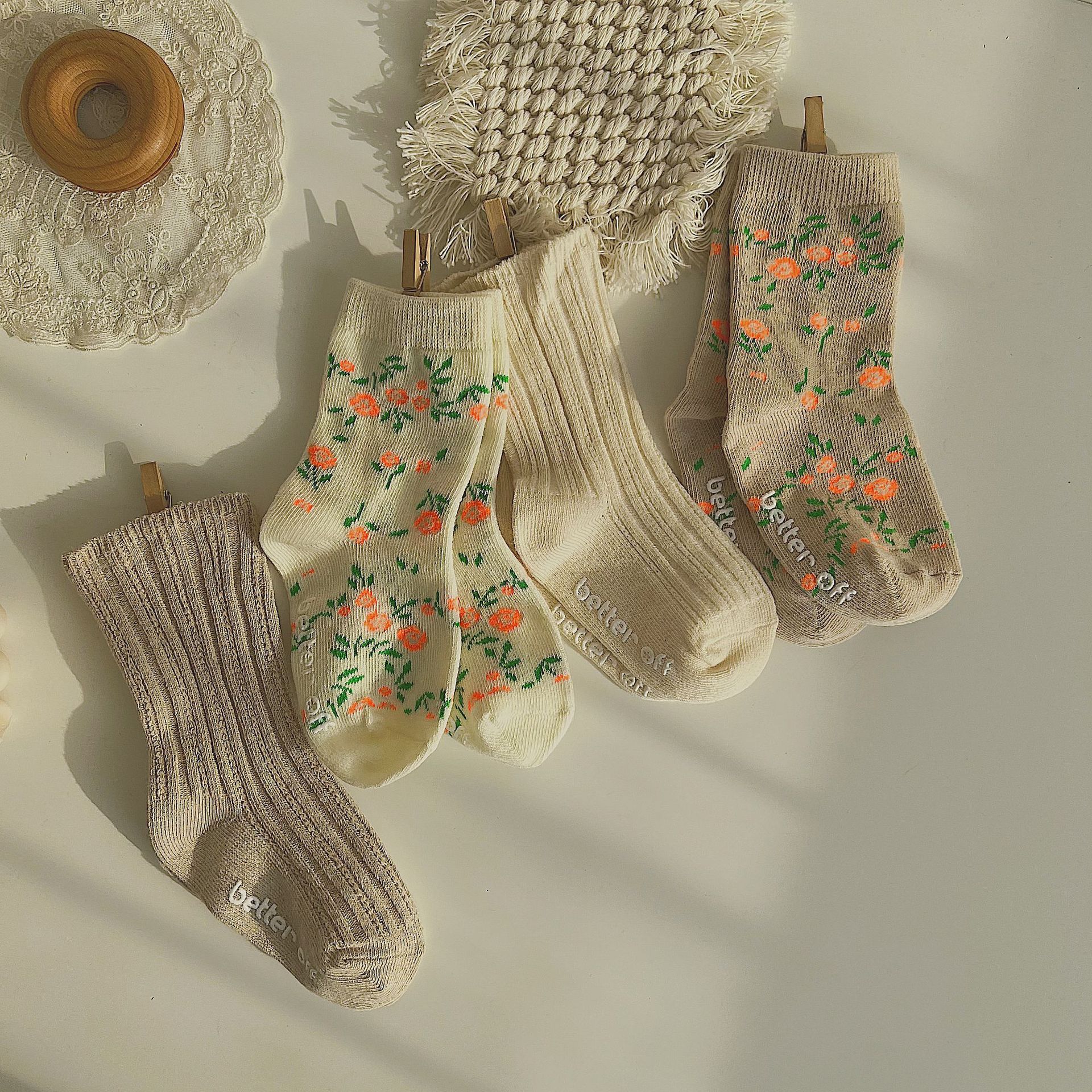 Deer jonmi 2022 Spring Baby Girls calzini in cotone carino stile coreano costine floreali bambini calzini traspiranti lavorati a maglia 4 paia/set