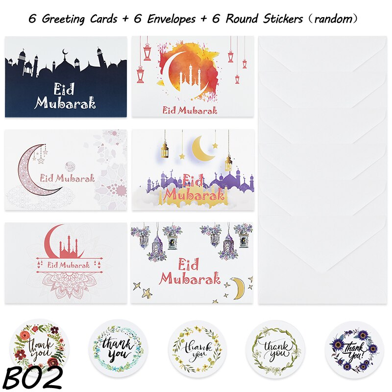 18Pcs/Set Eid Mubarak Greeting Cards Eid al-Fitr Greetings Cards Ramadan Note Cards with Envelopes Muslim Islamic Party Supplies: B02