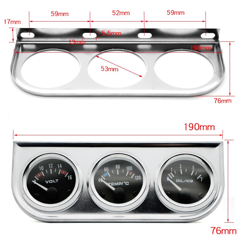 Sett trippel gauge kit mekanisk oljetrykkmåling av reservedeler krom vanntemperatur