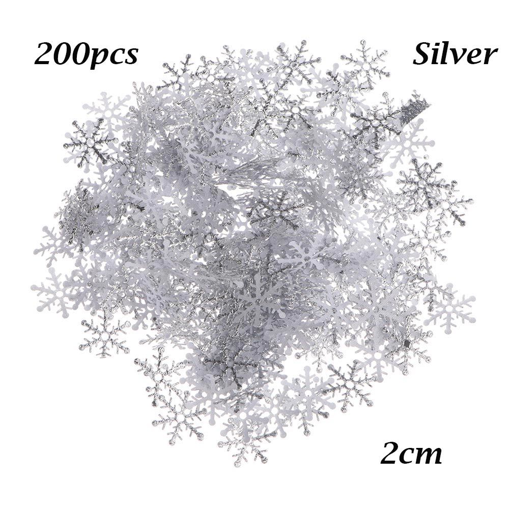 100/200/300 Stuks Sneeuwvlok Ornament Confetti Kunstmatige Sneeuw Xmas Verjaardag Bruiloft Decor Home Glitter Accessoires: 200pcs 2cm silver