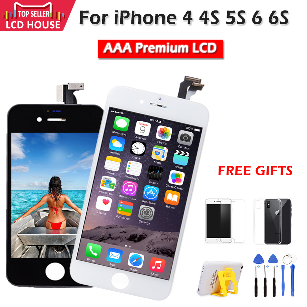 No.1 Lcd Display Voor Iphone 4 4S 5S 6 6 4s Lcd-scherm Touch Digitizer Vergadering Voor Glas vervanging Zwart Wit Scherm Reparatie