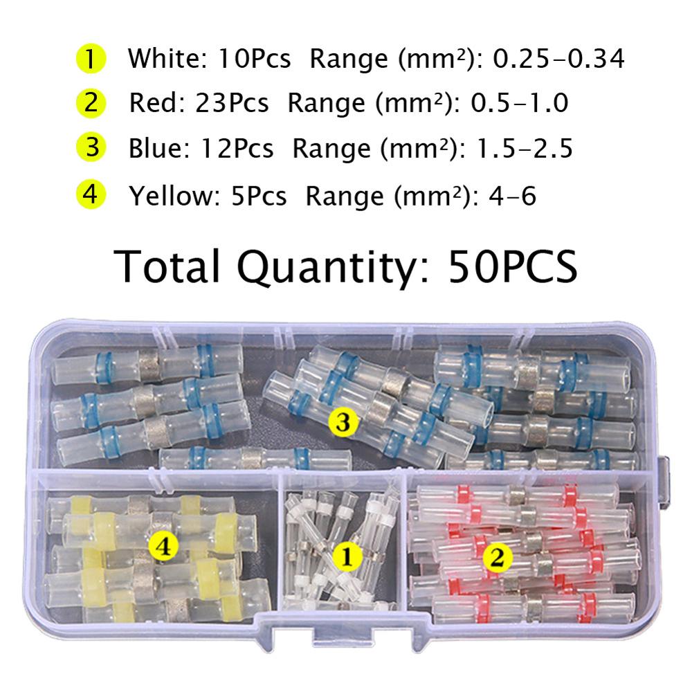 OLOMM 100/50Pcs Tin Ring Crimp Terminal Connector Solder Wire Connector Shrinkage Sleeve Tube for Motorcycle Car Cable Connect