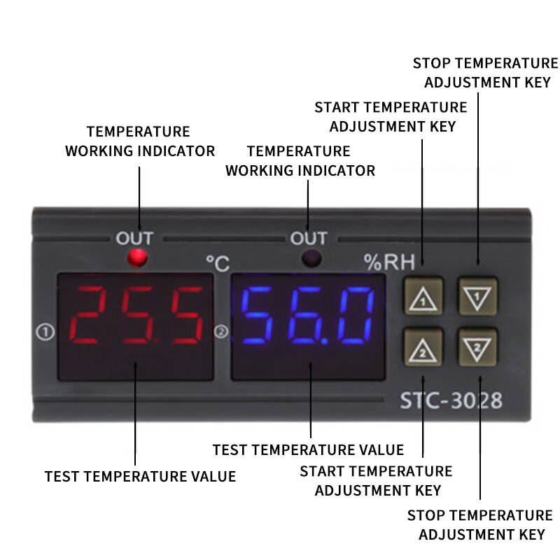 LCD Digital Hygrostat Thermostat Humidity Temperature Controller 110V-220V DC12V Heating Cooling Control -3028