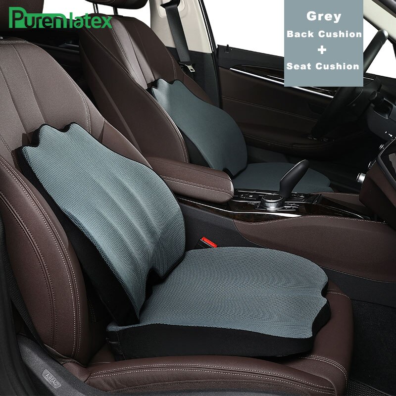 Purenlatex memory foam hovedpude sæde rygpude beskytter nakke cervikal halebenet pude til iskias og rygsmerter: Grå 2 stk sæt