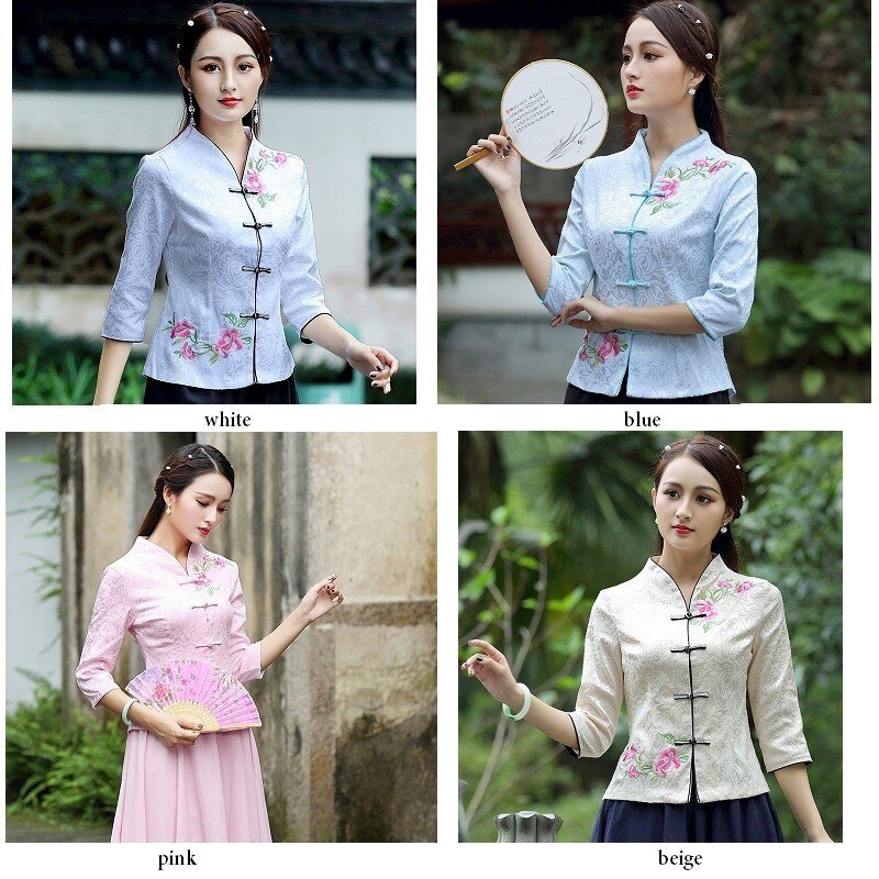 Traditionele Chinese Kleding Voor Vrouwen China Shirt Chinese Stijl Tops Jas Jacquard Katoen Afdrukken Verticale Cheongsam Tops