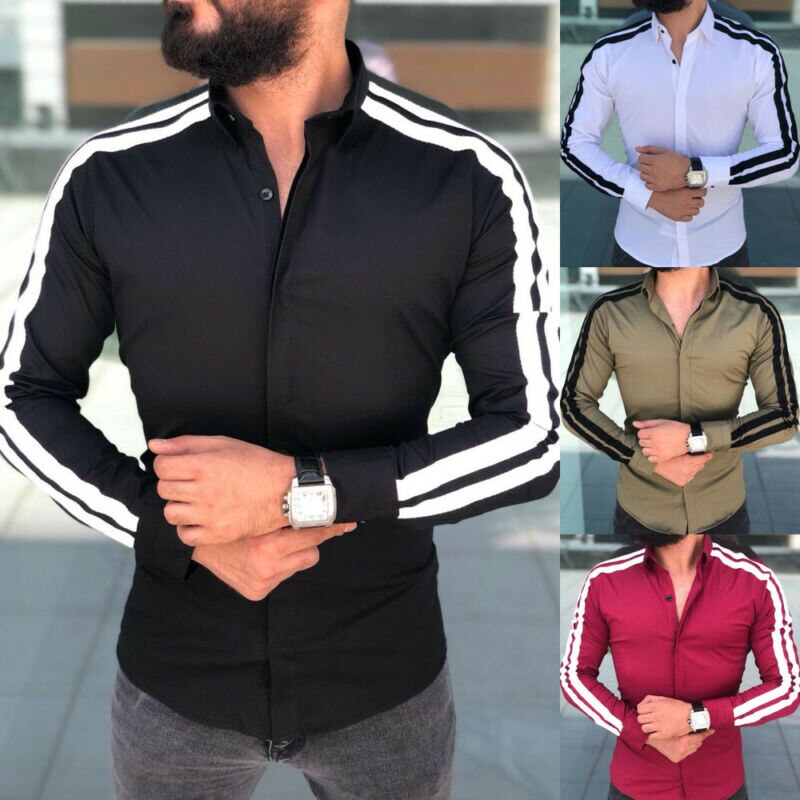 Long Sleeve Mens Shirts Button Up Business Work Smart Formal Plain Dress Top Casual Slim Fit Men Men's Clothing