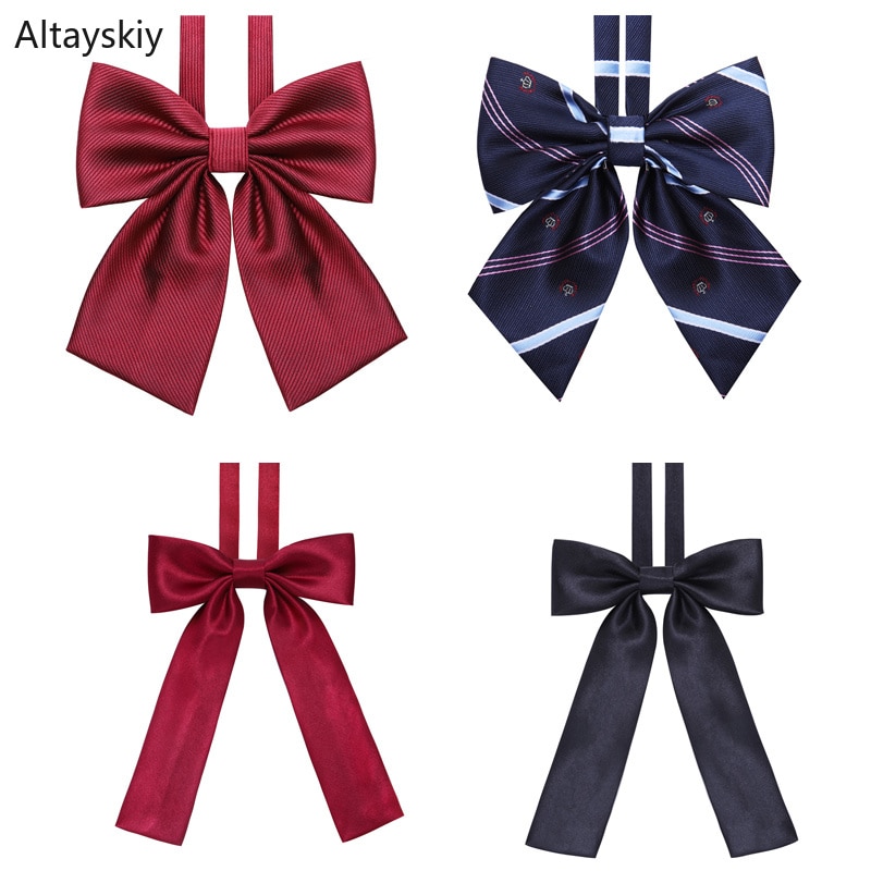Ties Women Solid Striped Print Silky Womens Bows Tie All-match School Students Leisure Japanese Style Trendy Simple College Chic