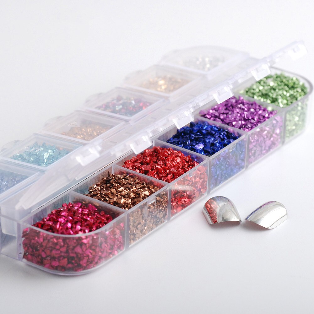 Hisenlee 12 Kleuren 1Box Micro Bal Micro Crystal Nail Caviar Kralen Glazen Trend Caviar Nail Art Decorations Tips Nail art Set: Nail Crushed Glass