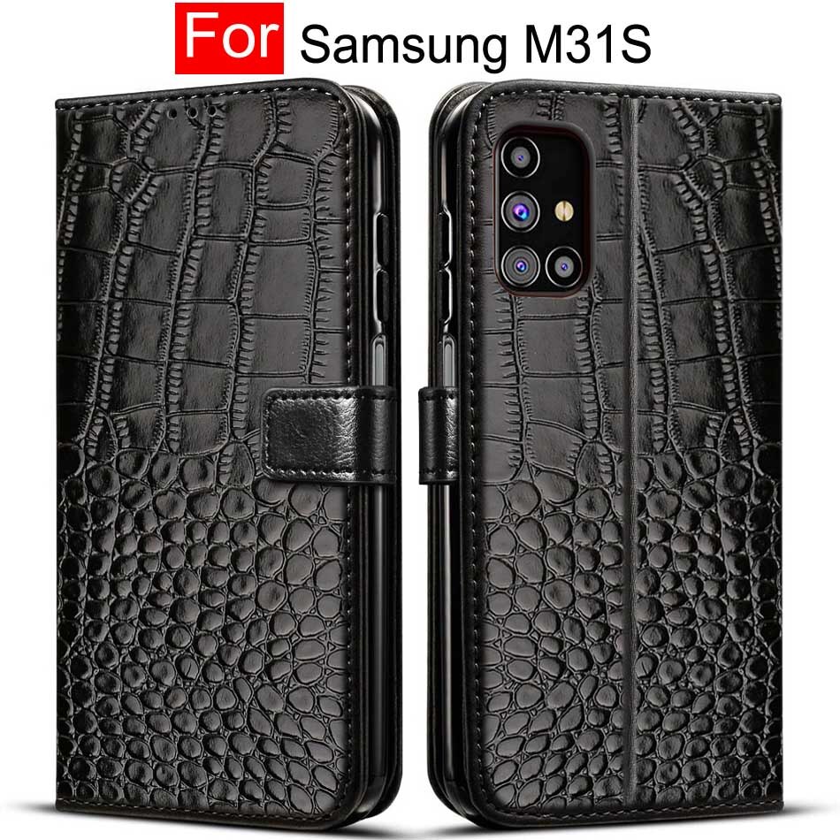 Coque à rabat en cuir pour Samsung, compatible modèles Galaxy M31s, M317F,: Black