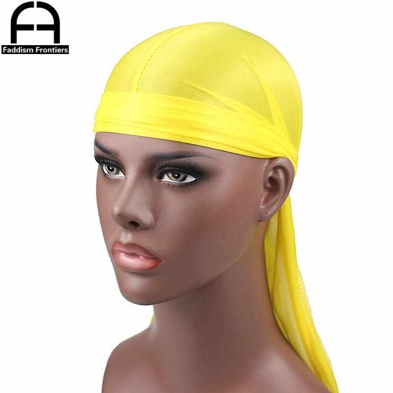 Perruques Turban en Satin Durag pour homme | Couvre-chef de motard, bandeau de luxe, chapeau Pirate, accessoires pour cheveux,: YELLOW