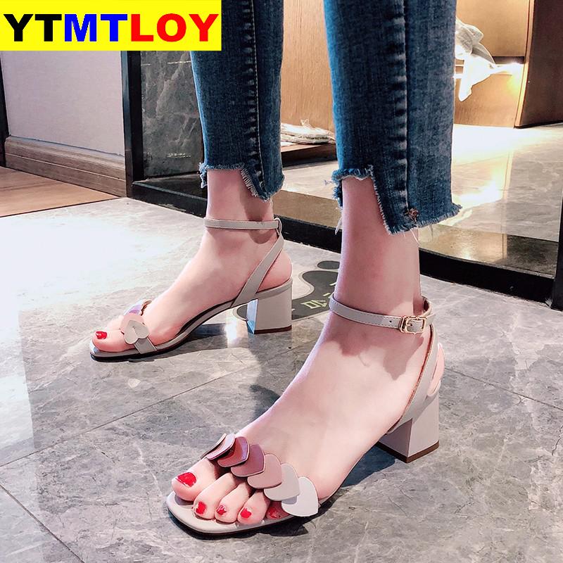 Sandals women's summer word buckle belt with thick heel summer heels