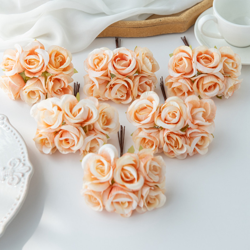 6 unidades de flores artificiales de seda rosa, , guirnaldas navideñas para el hogar, boda, ramo de novias, arco de jardín, decoración de pared, caja de de bricolaje: Oro