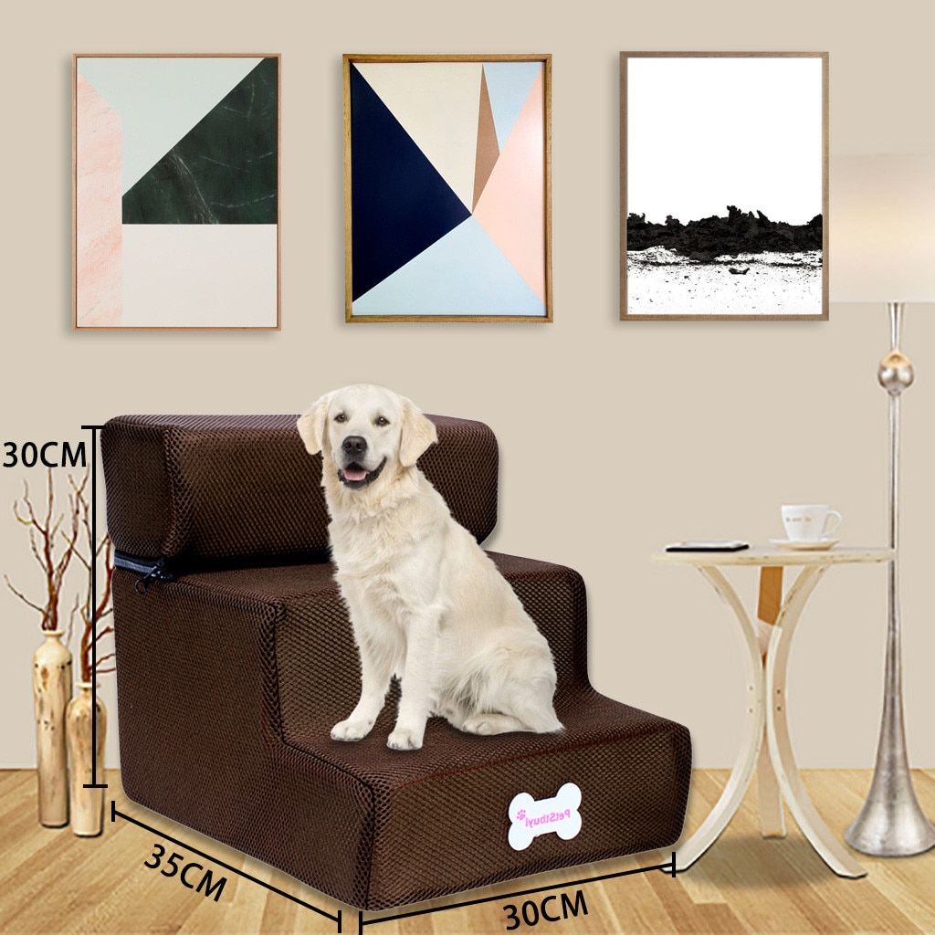 Hond Trappen Huisdier 3 Stappen Trap Voor Kleine Hond Kat Hond Huis Huisdier Oprit Ladder Anti-Slip Opvouwbare Honden bed Trappen Dierbenodigdheden: Coffee