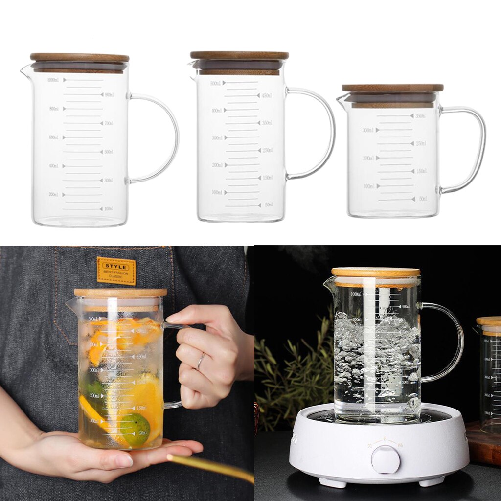 High Borosilicate Heat Resistant Glass Measuring Cup Freezer Safe Handgrip Measure Teapot Beaker Microwave Oven Kitchen Milk