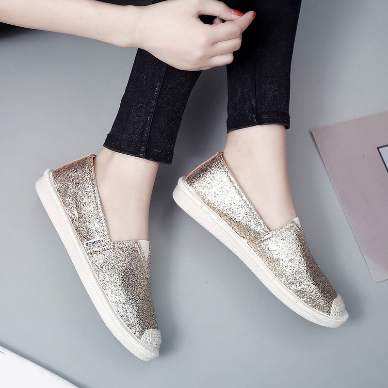 Zapatos planos informales para mujer, mocasines de pescador ostentosos, dorados y plateados, ligeros y poco profundos, zapatillas para niñas