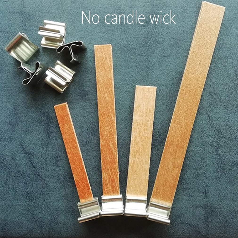 Wooden Wick Wax Handmade Candle Wooden Core With Sustainer Tab DIY Candle Making Supplies Metal Base