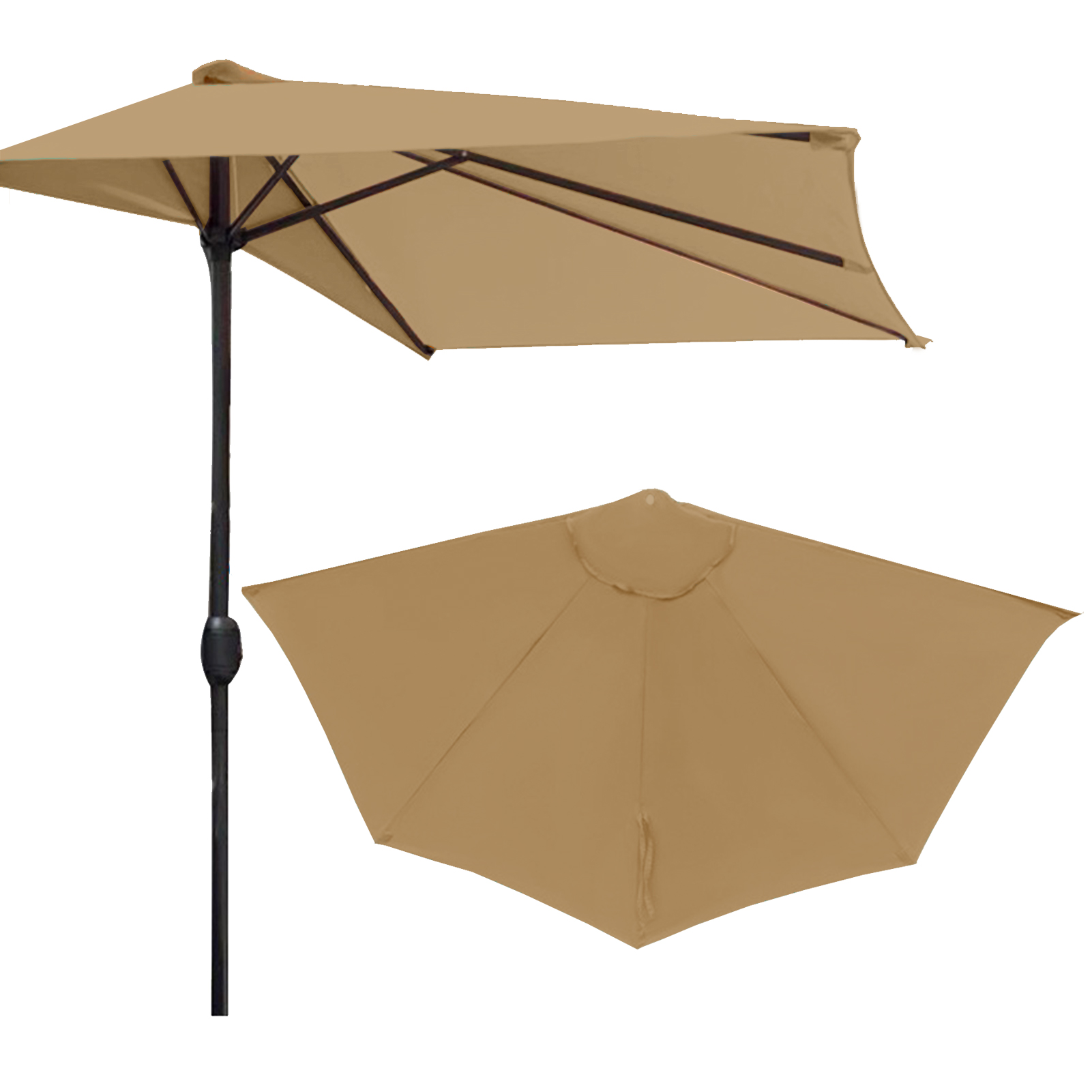 draussen-Halb schirm Gesicht Polyester Sonnenschirm Regenschirm Stoff ersetzen Sonnenschutz Tücher Garten Zauberstab Regenschirm Stoff Ersatz: dunkel khaki