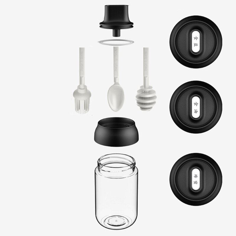 250ml High Borosilicate Glass Spice Jar Seasoning Condiment Salt Pepper Storage with Spoon Honey Stick Brush Lid Kitchen Supply