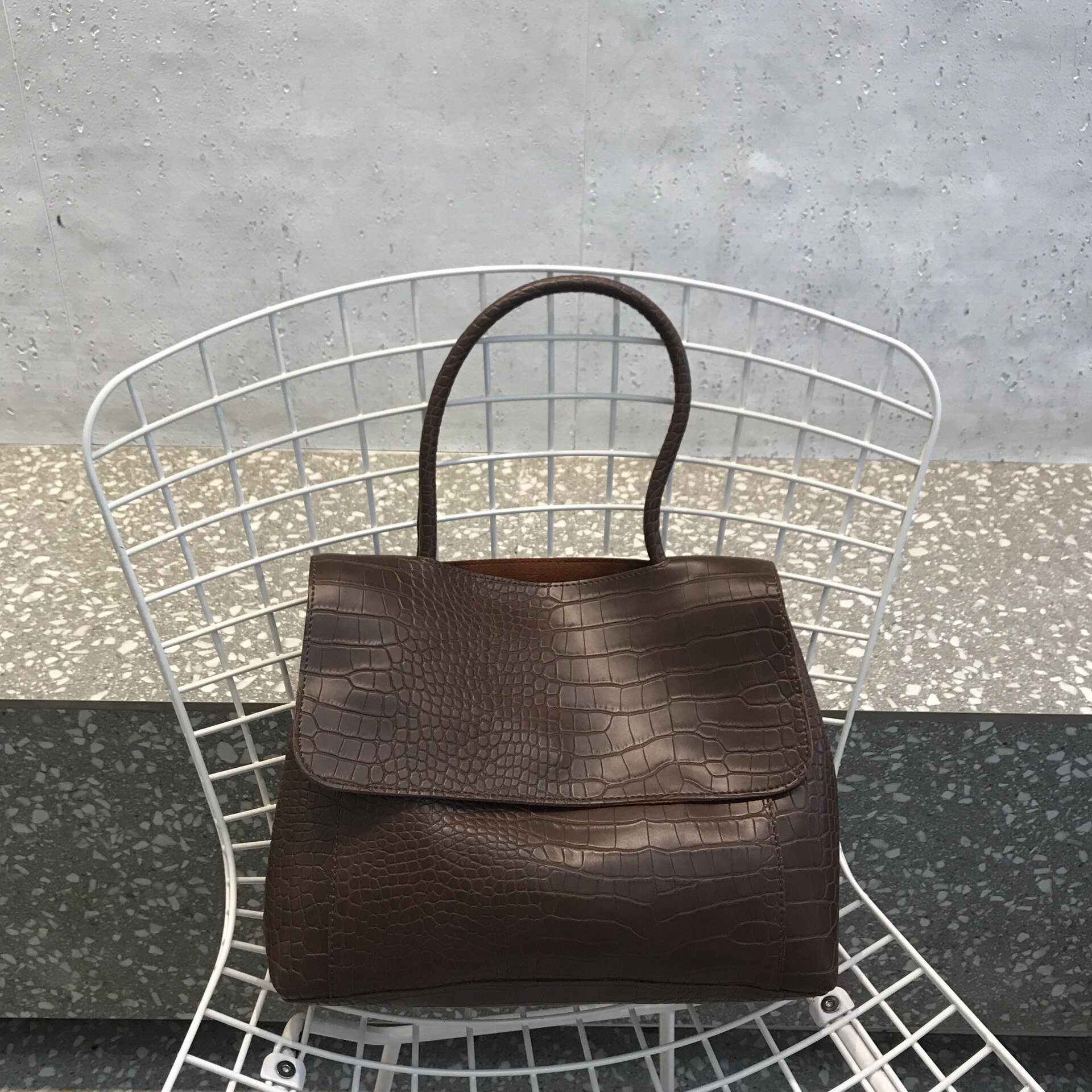 Handtas dames slangenhuid krokodillenprint pu leer groot voor dames messenger bags dames cross body schoudertas: Koffie