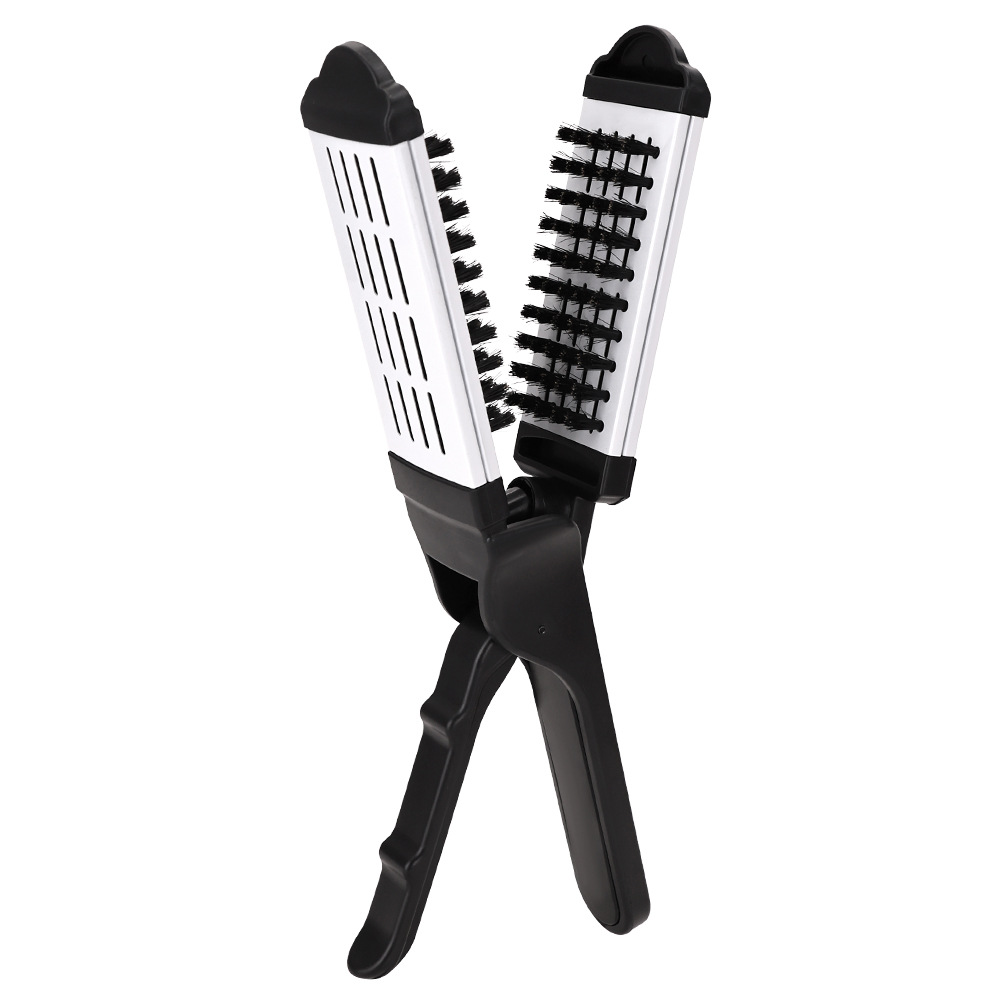 Peine de férula en forma de V, herramientas de peinado, cepillo plano, cerdas de nailon, cepillo de doble cara para todo tipo de cabello, 1 ud.: Blanco