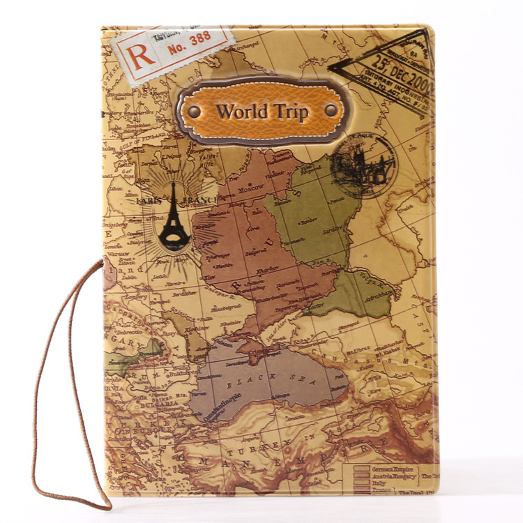 Travel Around The World Series Leather Passport Cover Men Women Travel Passport Holder Case Wallet ID Bank Card Holders: K