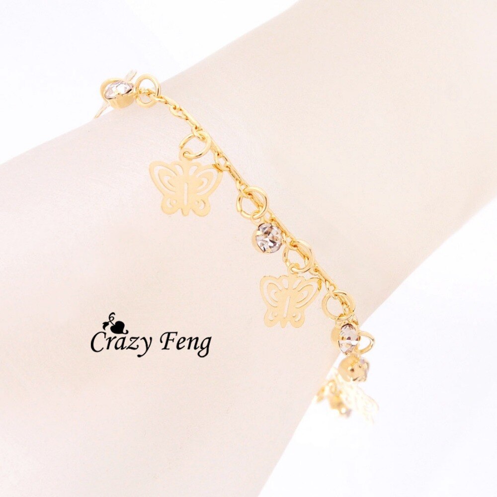 Einzigartige Schmetterling Gold-farbe Armbänder & Armreifen pulseira Kette Kristall Schmuck Armbänder Für Frauen Jahrestag