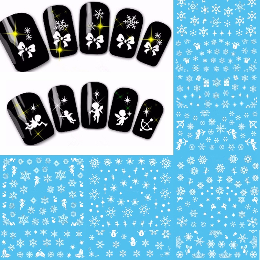 12 vellen witte sneeuwvlok gemengde desing water transfer Nail Art Decals tips Nail Sticker Decorations beauty nagels manicure gereedschap