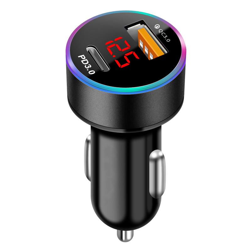 Autolader Dual Usb Qc 3.0 Adapter Sigarettenaansteker Led Voltmeter Voor IPhone13 12 Mobiele Telefoon Oplader Smart Dual Usb opladen: Default Title