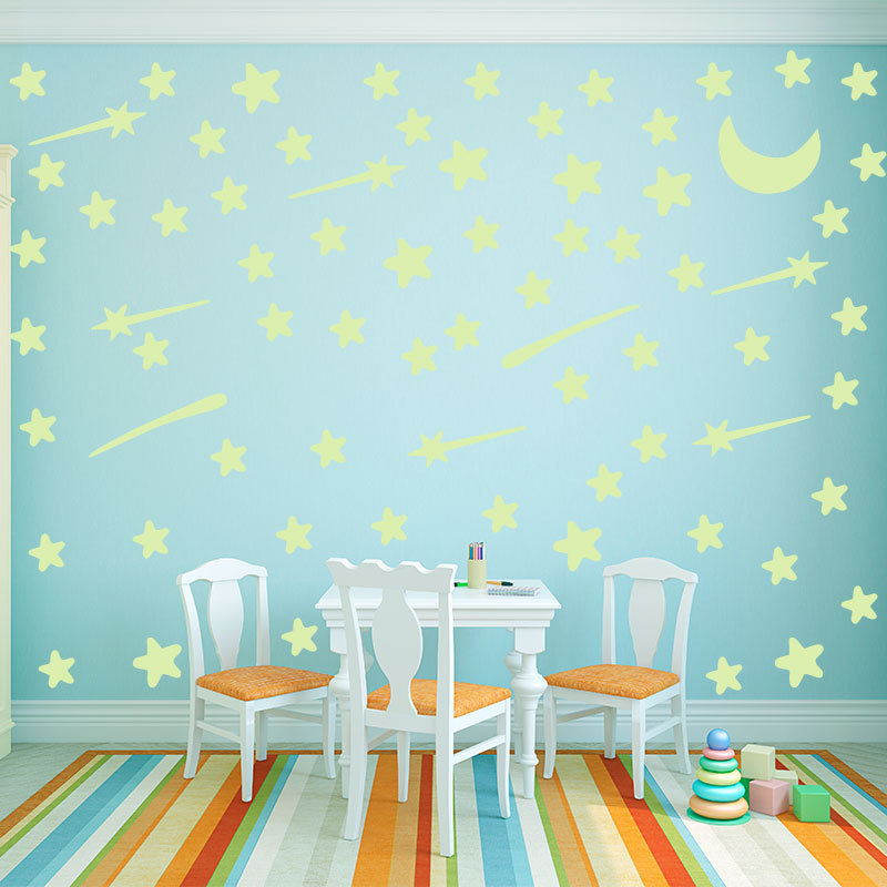 103 Stuks Lichtgevende Sterren Meteoor Maan Muursticker Voor Kinderkamer Woonkamer Slaapkamer Decoratie Decals Glow In The Dark 3D Stickers