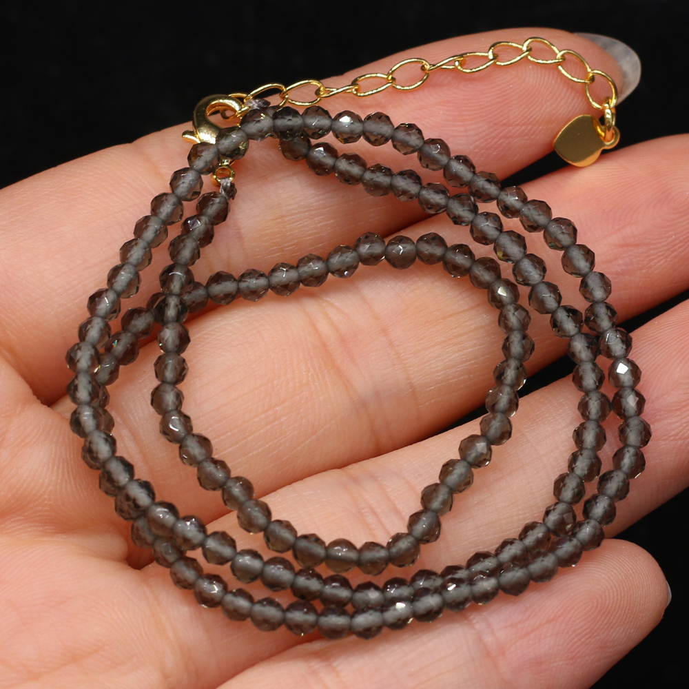 Collar de espinela natural para hombres y mujeres, collar de cuentas de piedra pequeñas de 3mm, accesorios de joyería, el mejor , longitud 38 + 5cm,: Rodio plateado