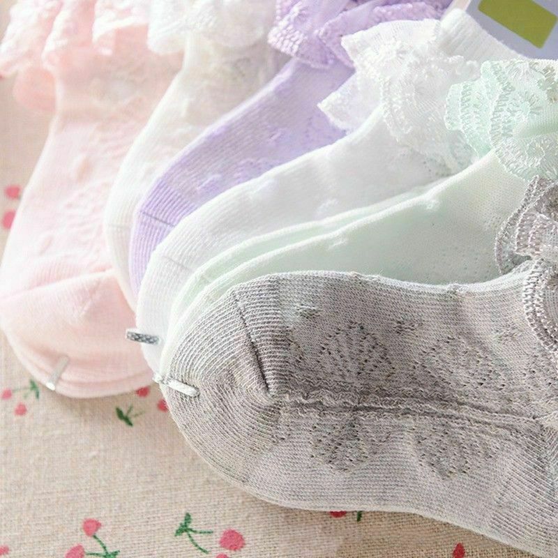 Kid Meisje Schattige Kant Ruche Sokken Peuter Baby Meisjes Lace Ruffle Stroken Enkelsokken Prinses Anti Slip Tutu sokken