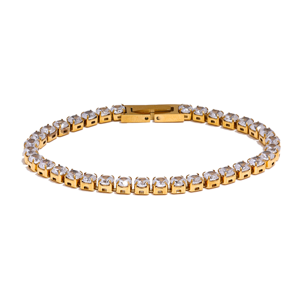 Yhpup-pulsera de cadena de circonita cúbica brillante para mujer, brazalete de acero inoxidable, joyería Premium exquisita, 4mm, ,: Estampado en caliente