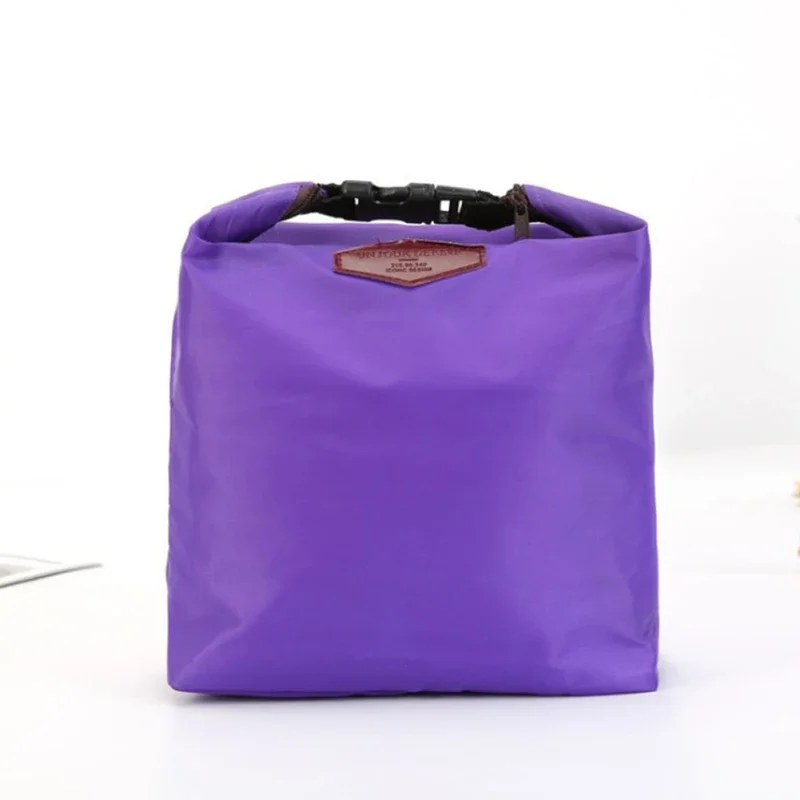 Nylon Waterproof Lunch Storage Bag 1pcs Portable Thermal Insulated Cooler Picnic For Lunch Box Container Pouch Home Organizer: PURPLE