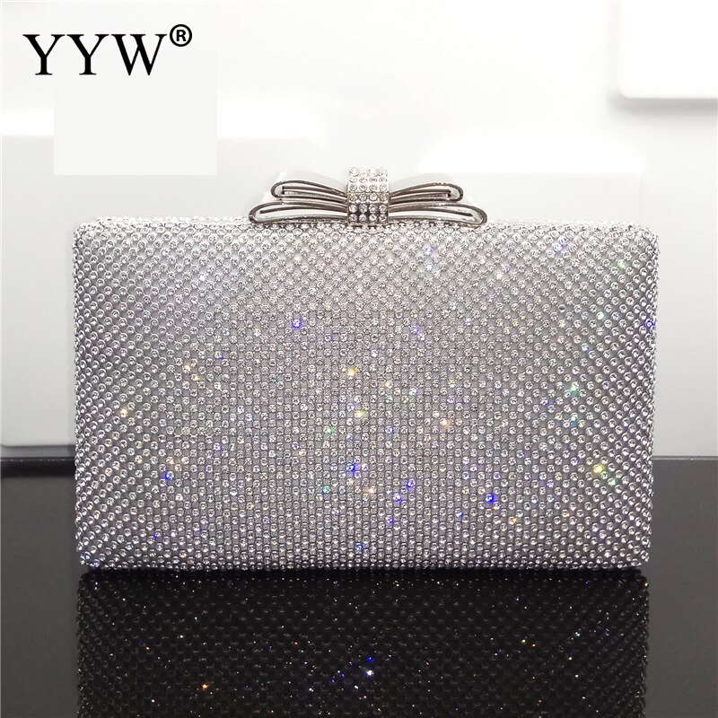 Frauen Abend Kupplung Handtasche Hochzeit Handtasche Frauen Kupplung Diamanten Partei Taschen Damen Silber Taschen Bankett funkeln Kupplungen: Weiß1