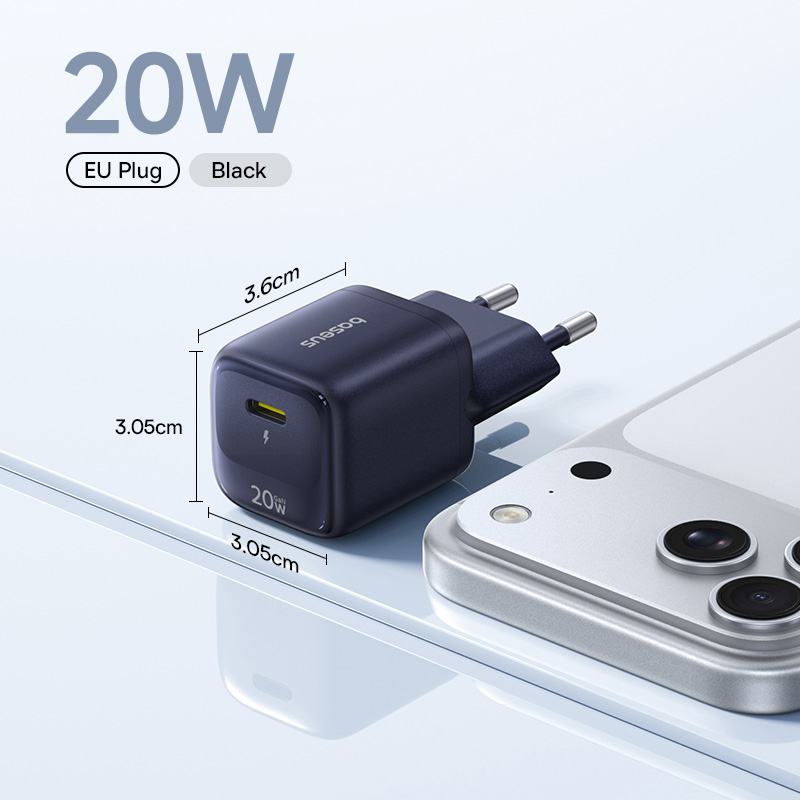 Baseus USB tipo C cargador 20W cargador USB C portátil soporte tipo C PD carga rápida para iPhone 15 14 13 12 Pro Max 11X8 Plus: iluminado