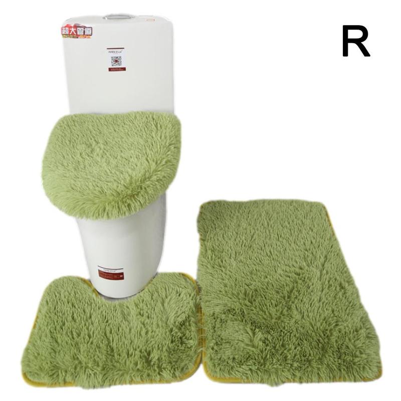 3 Stks/set Kleur Badkamer Mat Set Rechthoek Pluizige Haren Bad Tapijten Moderne Wc Deksel Cover Tapijten Kit Badkamer Accessoires: Grass green